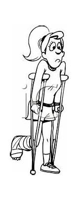 Coloring Page Of A Sad Girl With Broken Foot And Crutches Clipart  sketch template