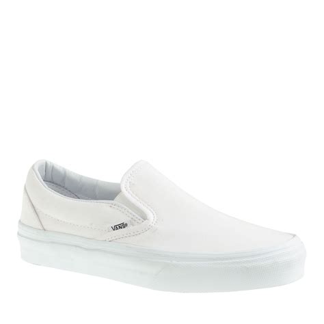 J.crew Vans Solid Canvas Classic Slip-on Sneakers In White in White | Lyst