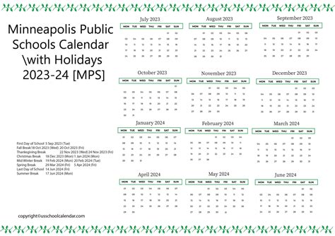 Minneapolis Public Schools Calendar with Holidays 2023-24 [MPS]