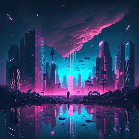 Cyberpunk City at Night Neon Lights Digital Art by Damien Adam - Pixels