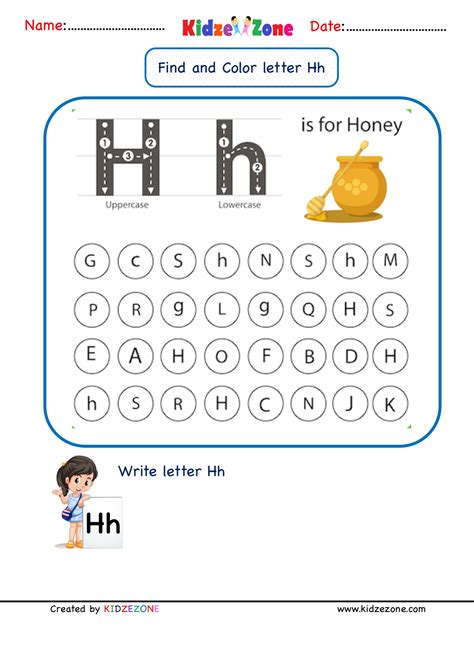 Kindergarten Letter H worksheets - Find and Color - KidzeZone