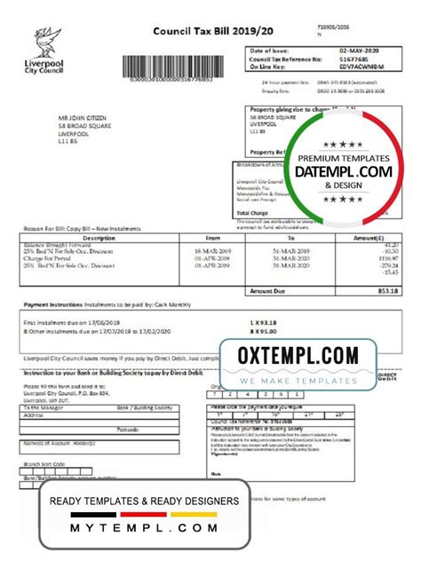 United Kingdom Liverpool City Council tax bill template in Word format