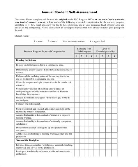 FREE 7+ Sample Student Self Assessment Templates in PDF | MS Word