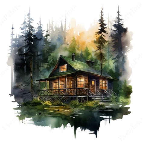 18 Cabin in the Woods, Watercolor Forest Background, High Quality PNG ...