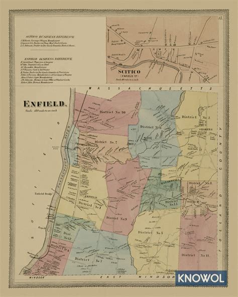 Historic landowners map of Enfield, Connecticut from 1869 - KNOWOL