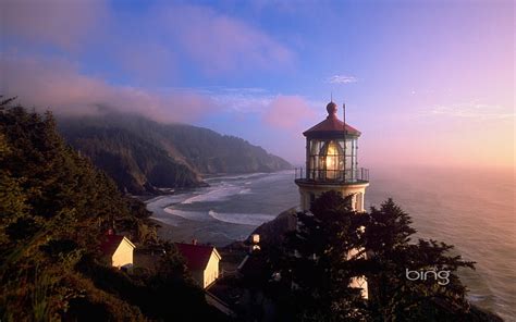 HD wallpaper: Coast Lighthouses-October 2013 Bing wallpaper, white and gray lighthouse ...