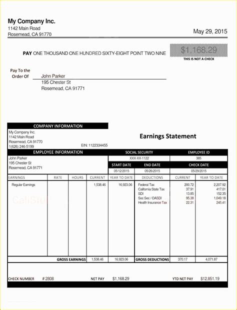 Free Check Stub Template Excel Of Free Pay Stub Template Word Document ...