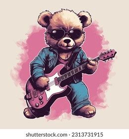 Cute Rockstar Bear Playing Guitar Stock Vector (Royalty Free) 2271284799 | Shutterstock