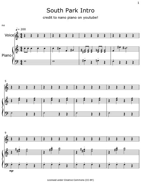 South Park Intro - Sheet music for Choir Tenor, Piano