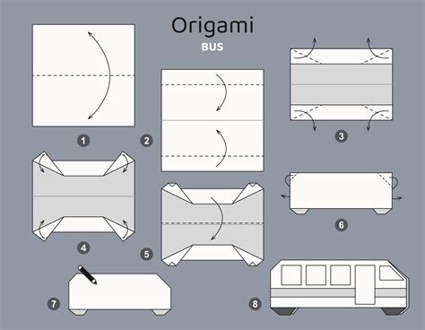 School bus origami scheme tutorial moving model. Origami for kids. Step by step how to make a ...