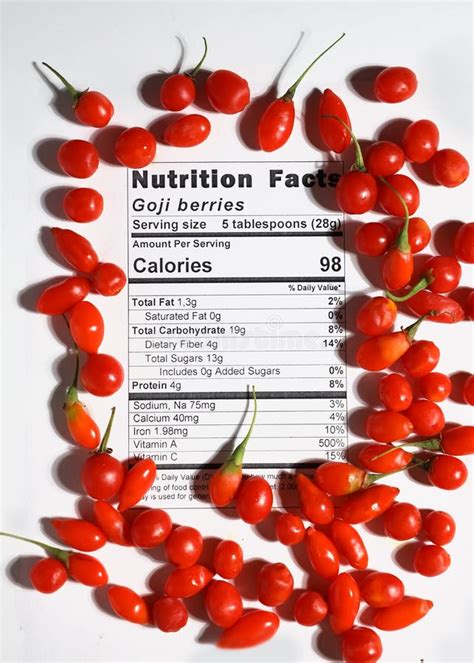 Nutrition Facts Label of Goji with Goji Berries Background Stock Photo - Image of loose, immune ...