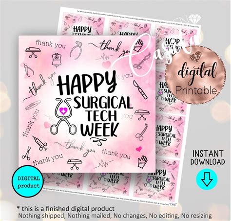 Happy Surgical Tech Week Pink Printable Square Favor Gift - Etsy