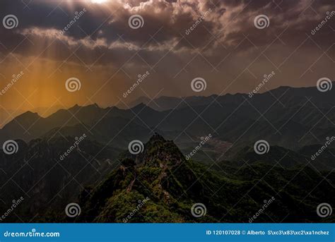 Sunset over the Great Wall stock photo. Image of areas - 120107028