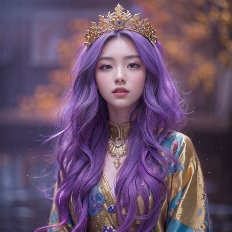 Genki Girl 32K（tmasterpiece，k hd，hyper HD，32K）Long flowing bright purple hair，Autumn Pond，zydink ...