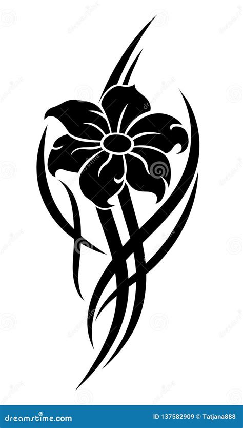 Black Flower Tribal Tattoo Pattern on White Background Stock ...