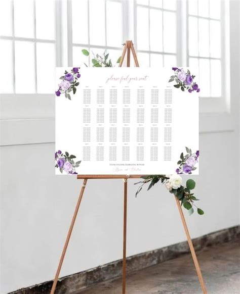 Purple Rose Wedding Seating Chart Seating Chart Wedding - Etsy