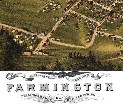 Farmington, NH in 1877 - Bird's Eye View Map, Aerial, Panorama, Vintage, Antique, Reproduction ...