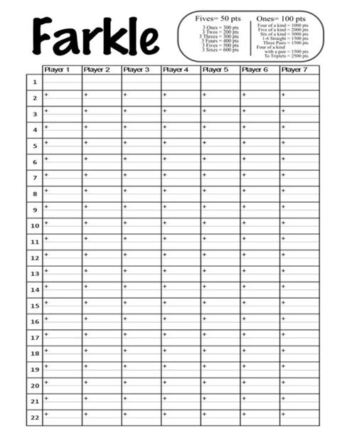 Farkle Score Card printable file DIY Farkle scorecard | Etsy