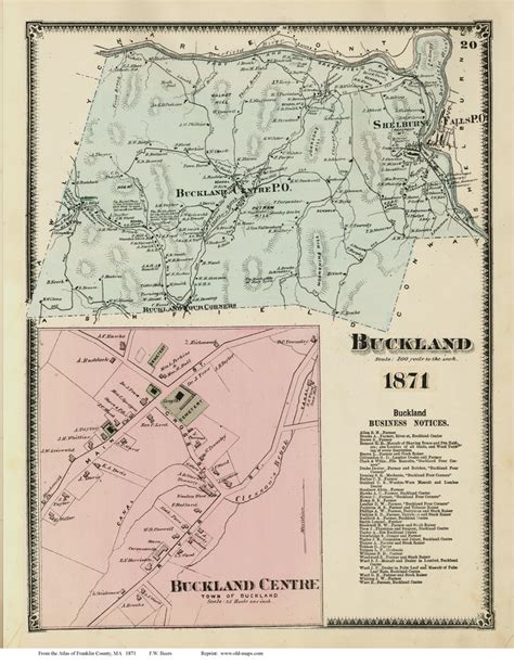 Buckland & Buckland Centre, Massachusetts 1871 Old Town Map Reprint - Franklin Co. - OLD MAPS