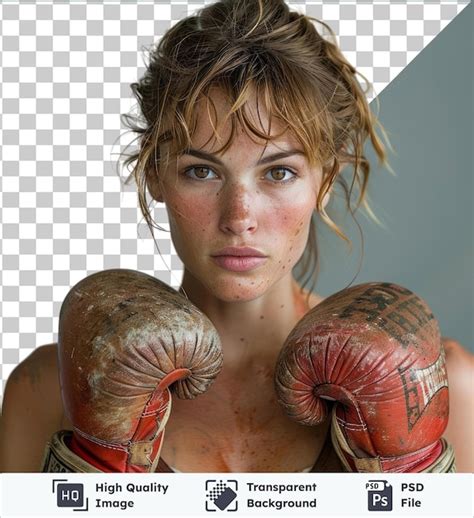 Premium PSD | Transparent object boxing woman with brown and blond hair blue and brown eyes and ...