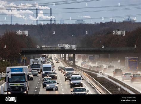 Autobahn A3 between Opladen and Leverkusen, rainy weather, autumn ...