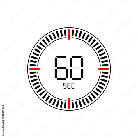 60 second countdown time, digital stopwatch chronometer clock isolated. Vector illustration ...