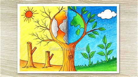 How to draw save tree save earth poster easy step by step, Environment day drawing - YouTube