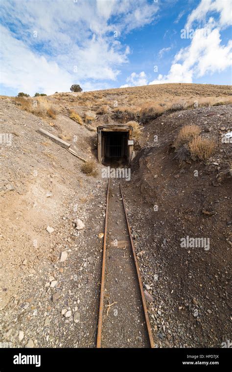 Old abandoned gold mine entrance in the Nevada desert near ghost town ...