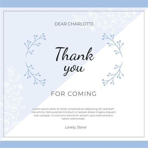 Free Light blue thank you for coming card template