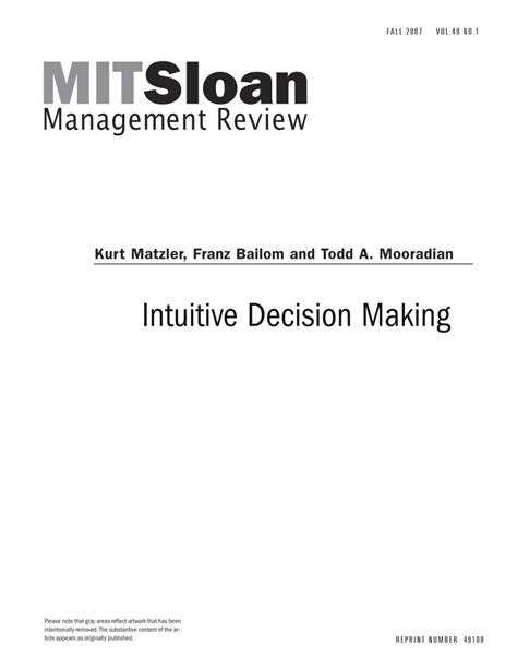 (PDF) Intuitive Decision Making