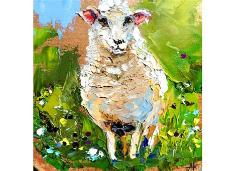 Sheep Original Art, White Sheep Art Farm Animals, Abstract Sheep Art ...