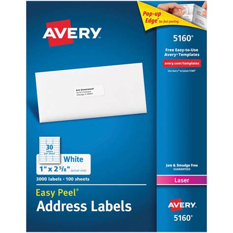 Easy Peel Address Labels, Permanent Adhesive, 1" x 2-5/8", 3,000 Labels - AVE05160 | Avery ...