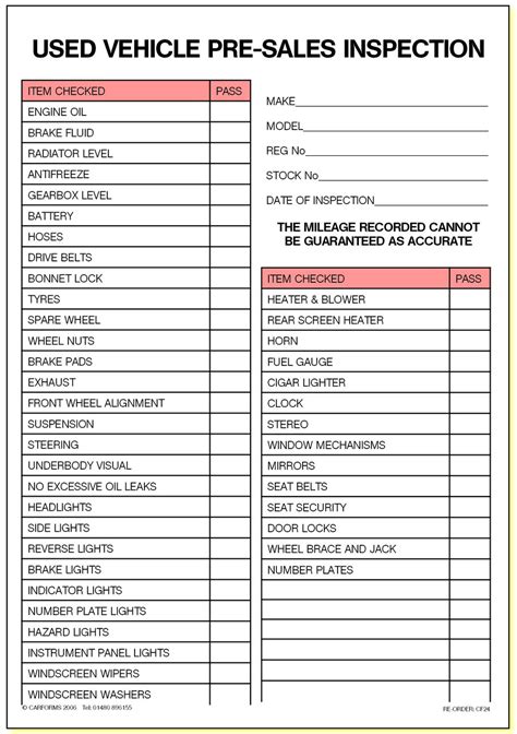 Used Car Inspection Checklist Printable