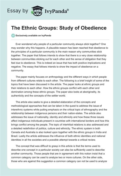 The Ethnic Groups: Study of Obedience - 1184 Words | Essay Example