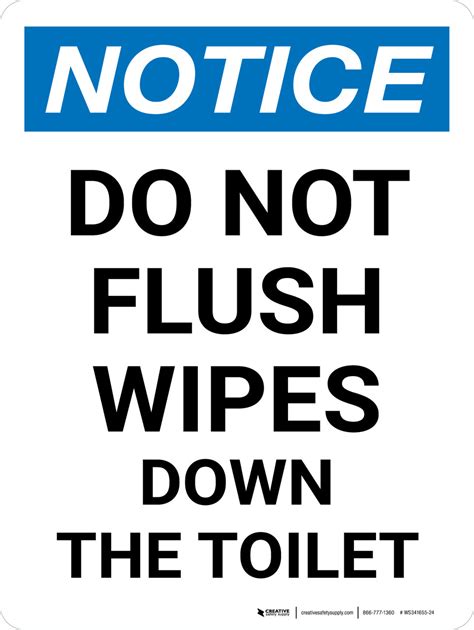 Notice: Do Not Flush Wipes Down the Toilet Portrait - Wall Sign