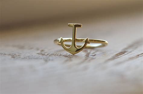 14k solid Gold Anchor Ring Minimalist Ring Birthday | Etsy