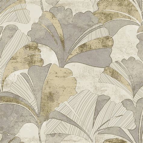 Sample Ginko Grey/Gold Wallpaper from Stratum Collection | Grey and ...