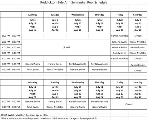 Revised Swimming Pool Schedule – Town of Roddickton-Bide Arm