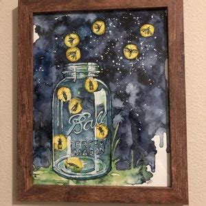 Watercolor Firefly Jar Painting Print Titled, a Summer Nightlightning ...