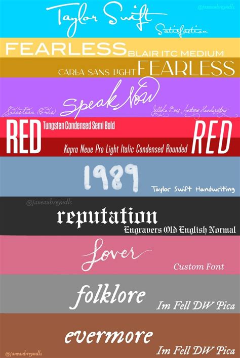 Taylor Swift Album Fonts - Unique and Stylish Typography