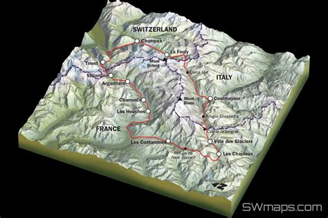 3D Tour du Mont Blanc Map - SWmaps.com | Mont blanc map, Mont blanc ...