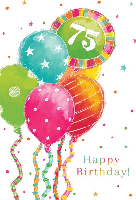 75th Birthday Card with colorful balloons | Happy 75th birthday, Happy ...