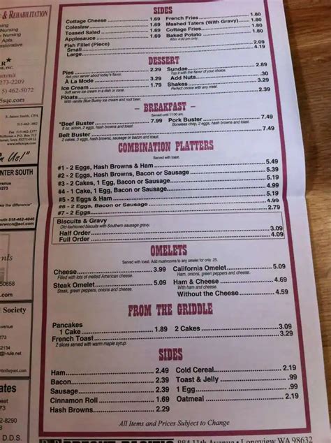 Menu at Rudy's restaurant, Winterset