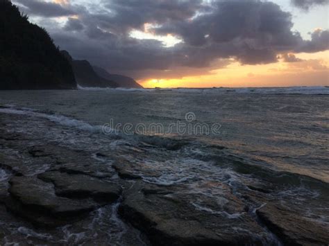 Na Pali Coast Cliffs during Sunset on Kauai Island, Hawaii. Stock Image - Image of kauai, state ...