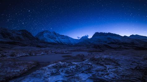 Starry night sky above the snowy mountains - backiee