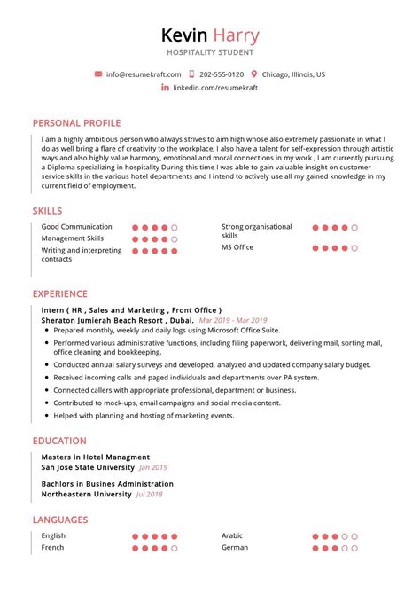 Hospitality Student Resume Sample in 2024 - ResumeKraft