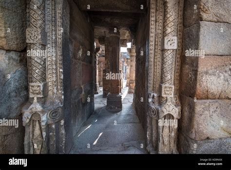 Some ancient columns inside the Qutub Minar complex in New Delhi Stock ...