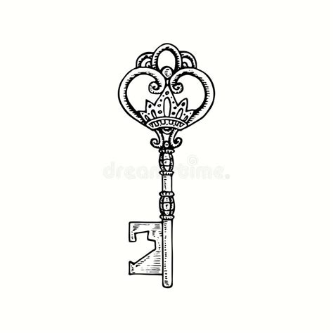 Hand Drawn Vintage Key. Ink Black and White Drawing Stock Vector ...