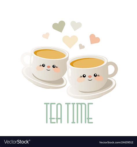 Tea time cute with two cups of Royalty Free Vector Image