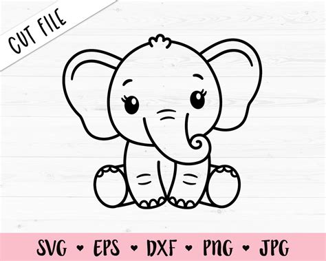 Baby Elephant SVG Cute Elephant Girl cut file Elephant Outline | Etsy